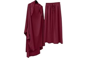 Amxleh Muslimische Kleider Damen 2 Teiler Langärmeliges Top + Lang Hose Ramadan Outfit Muslimisch Einfarbig Zweiteilige Sets Gebetskleidung Naher Osten Türkei Dubai Arabisch Abaya Anzug Gebet Outfits