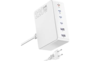 Cargador USB C, layajia 220W GAN Multiple Cargador USB Rápida con 4 USB-C y 2 USB-A, Estación de Carga PD 100W Cargador para MacBook, iPhone, iPad, Samsung, Huawei