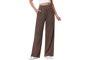 HMIYA Cordhose Damen Weites Bein Herbst Bequeme Stoffhose Locker Palazzo Hose Hohe Taille Freizeithose mit Taschen