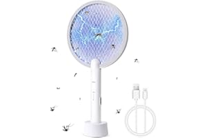 flintronic Elektryczna rakieta na owady, 3000 V elektryczna rakieta na komary z podstawą ładującą USB, 3 warstwy ochrona z siatki i lampka nocna LED, elektryczna mata na muchy