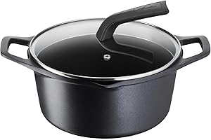 Lagostina Aroma Casseruola Fonda 2 Maniglie con Coperchio, Pentola in Alluminio Pressofuso Ø24cm, Pentola Induzione, Gas e Forno con Cottura Thermo-Signal, Rivestimento Titanium, Coperchio in Vetro