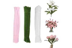 PERSENTU 300 Pcs Pipe Cleaners for Craft Flowers,30cm Long Crafting Pipe Cleaners for Art and Craft Projects Creative DIY Craft for Kids(White, Green, Pink)