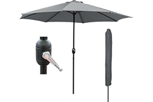 GlamHaus Garden Parasol Table Umbrella 2.7M with Crank Handle for Outdoors, UV40 Protection, Includes Protection Cover, Gardens and Patios - Robust Steel (Grey, Cream, Sand, Green, Khaki)