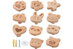 Voleseni 2 Stück Möbelknöpfe Holz Tiermotiven, Dekorative Holz-Kommodenknöpfe, Klebehaken, Ziehen, Möbelknäufe, Schubladengriffe, Wandhaken für Schränke, Kinderzimmer