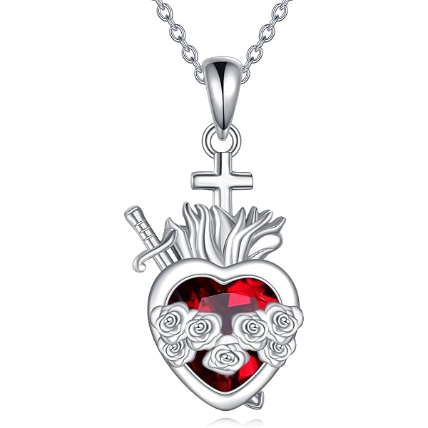 Collier Sacré-Cœur En Zircon - Pendentif Jésus Vintage - Bijou Religieux Pour Hommes Et Femmes - 10