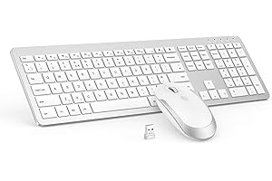 seenda Wireless Keyboard and Mouse Set, SK38 Ultra Slim Quiet USB Wireless Keyboard and Mouse Full Size QWERTY UK Layout with Numeric Keypad for Windows PC, Laptop, Computer, White and Silver
