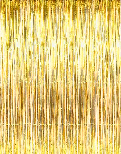 Moohome Big 3ft x 8ft Gold Tinsel Metallic Foil Fringe Curtains Backdrop Door Window Curtain Party Decoration (2-Pack, Gold)
