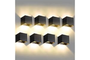 CANMEIJIA Aplique Pared Exterior/Interior 12W Lampara Exterior Pared 8 Piezas 3000K Ángulo Ajustable Luz Exterior Impermeable es Adecuada Para Dormitorio,Balcón,Jardín,Patio,Porche