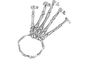 ITODA Skelett Hand Ringe Halloween Skull Armband Handknochen Punk Gothic Skelettarmband Horror Knochen Armband mit Rring Gelenkfinger Bracelet Schädel Handschmuck für Erwachsene Kinder Party Kostüm