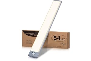 HIBOITEC Motion Sensor Closet Light 54 LED Under Cabinet Night Lighting, 2500mAh Rechargeable Ultra Thin Magnetic Closet Lighting, 350lm Led Wireless Lights for Kitchen, Stairs, Bedroom(Warm, 1Pack)