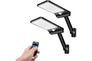 COLBOR Zewnętrzna lampa solarna, 56 diod LED z czujnikiem ruchu, 3 tryby regulacji, IP65, mocna, wodoodporna z pilotem (czarna), solarna i zewnętrzna, oświetlenie światła