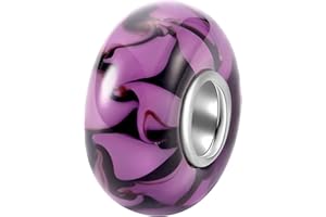 Andante-Stones - Plata Sterling de Ley 925, Vidrio Murano, Cuenta púrpura-Negra para Cuentas European Beads + Saco de Organza