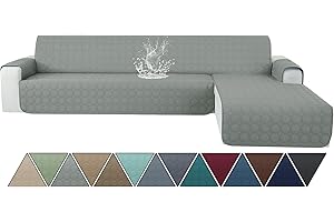Ystyle Copridivano Impermeabile con Penisola 3 Posti (L 255 CM), Copri Divano Angolare Destra/Sinistra Universale Reversibile, Copridivani Chaise longue Antigraffio Antimacchia, Grigio Chiaro