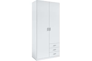 MIROYTENGO Armario Ropero Roma con 3 cajones 2 Puertas Blanco, Armario Vestidor Habitación Matrimonio o Juvenil 216x100x53 cm