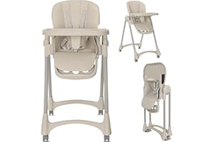 Lorelli Kinderhochstuhl klappbar, Baby Hochstuhl, Kinderstuhl mitwachsend Tummy Time, Verstellbarer Babystuhl für unterwegs, Beige