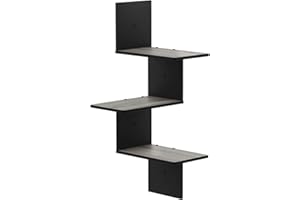 Furinno Rossi Modern Étagère Murale d'Angle Flottante à 3 Niveaux, Chêne Français Gris/Noir, Bois dense, One Size