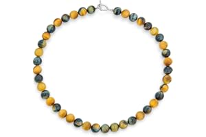 Bling Jewelry Collier ras du cou classique simple noué à la main avec perles rondes de pierres semi-précieuses de 10 mm, bijou occidental pour femmes avec fermoir à bascule, longueur 15 17 19 pouces.