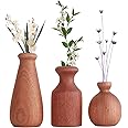 Jarrón de madera de 3 piezas, hecho a mano, de madera natural, decoración de mesa, jarrón moderno rústico para hierba de las 
