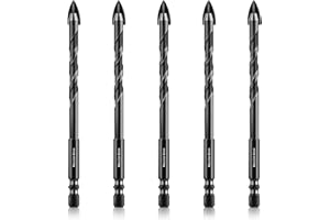 Meccion Forets pour Carrelage 8mm 5Pcs Forets Professionnels en Croix Carbure de Tungstène pour Carrelage, Brique, Verre, Porcelaine, Plastique, Bois, Ciment, Métal Doux