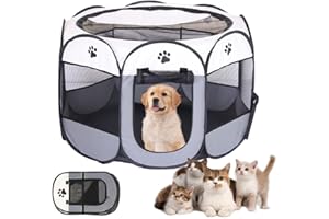 Dhqkqg Parque para Perros, 74x74x43 CM Parque Plegable para Perros, Impermeable Parque De Juego De Tela Oxford, Parque Plegable para Mascotas, para Cachorros, Gatos, Perros,Conejos (Gris Claro)