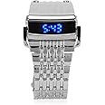 Cyrank Digital Watch, Men's Retro Digital Watch Fashion Minimalist Alloy with LED Digital Display Watch Men Watch for Daily Business(Silver)