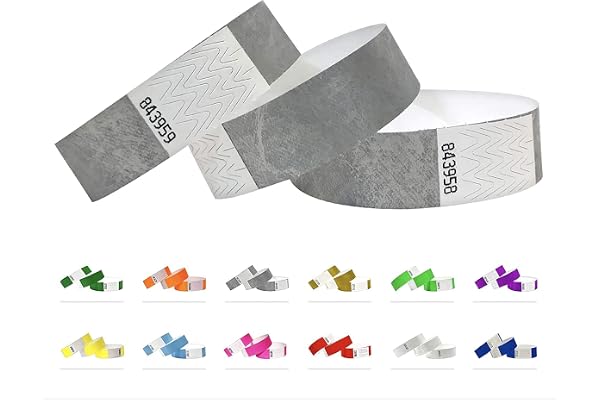 Bracelets d'identification Tyvek 19 mm, 500 pièces, Bracelets événementiels (Argent)