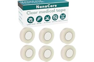 NanaCare Hypoallergenic Transparent Surgical Tape 1.25cm x 9.1m | 6 Rolls Transporous Surgical Tape| Medical Tape for Skin, Dressings and Face | First Aid Tape Suitable for Sensitive Skin