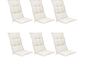 ‎BEAUTISSU Beautissu 6er Set Hochlehner Auflagen Set Base HL 120x50x6cm Sitzkissen Rückenkissen Stuhlkissen für Gartenstühle Sitzpolster Natur