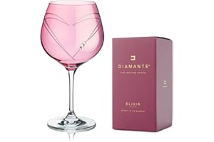 DIAMANTE Verre à gin Copa rose « Cœurs » – Verre unique rose G&T avec cristaux