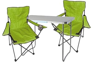 Mojawo - Set di 3 mobili da campeggio, in alluminio, 80 x 60 x 68 cm, 1 tavolo da campeggio XL con maniglia e 2 sedie da pesca, sedie pieghevoli, da campeggio, colore: Verde lime
