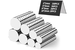 GENERISCH Kleine Magnete 4 Größe 190 Pack Neodym Magnet 3x1mm, 6x2mm,8x2mm,10X2mm N35 Mini Magnete Stark Rund Flach für Crafts Den Kühlschrank Whiteboards Vorhanden