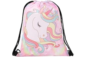 CHUANGOU unicorno Borsa con coulisse, Zaino con coulisse per ragazze, ragazzi, per palestra Scuola Piscina Spiaggia Campeggio Viaggio