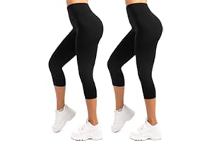 SINOPHANT 2 Pack Capri Leggings for Women-Buttery Soft High Waisted Yoga Pants for Workout Athletic
