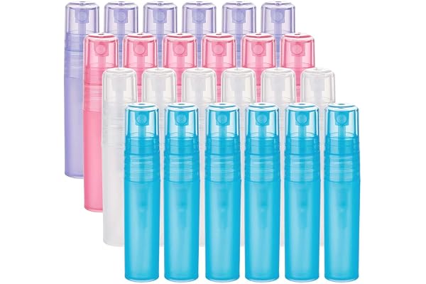 BENECREAT 24PCS 5ml mini bouteille en plastique givré à vaporiser bouteille à échantillon vide de parfum 4 couleurs pour parfum, huile essentielle