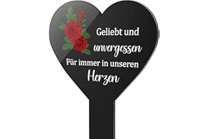Photect Herz Grabstecker Schwarz Acryl Grabschmuck mit Gravur Geliebt und Unvergessen Träumen Gedenktafel Grabstein Grabdeko Wetterfest Gartenstecker für Grab(Bunte Rosen)