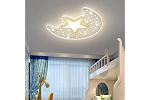 DUNMW Luna de estrellas huecas Lámpara de Techo LED Fantasía Habitación Infantil Lámpara de Techo Araña para Dormitorio de Niños y Niñas, Habitación Infantil, 3 Luces, 17.9 * 16.7'', 30W