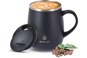 Ideus Coffee Mug 470ml (16oz), Double Wall Vacuum Insulated Stainless Steel Coffee & Tea Cup w/Non-Slip Handle & Slider Module Lid & Large Volume (Storm Black)