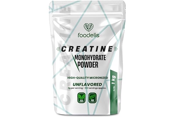 Foodelis Créatine Monohydrate en Poudre 1 kg – 100% Creatine Monohydrate Micronisée – Nature, Sans Additifs