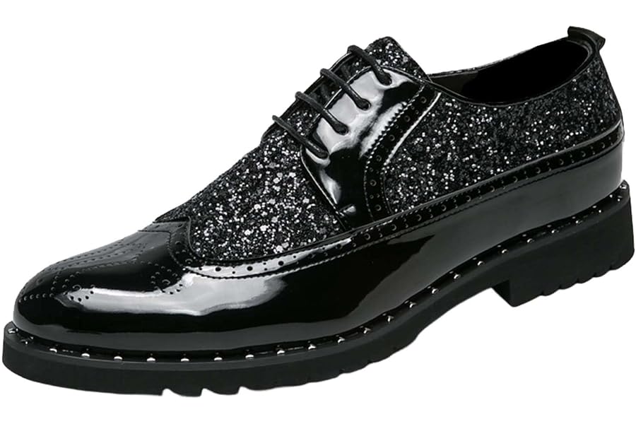 Brogues Men's Gold Sequins English Style Punk Nails Embroidery Retro Laces Leather Shoes Fashion Comfortable Sole for Wedding Party Evening Dresses Chic and Fete Events