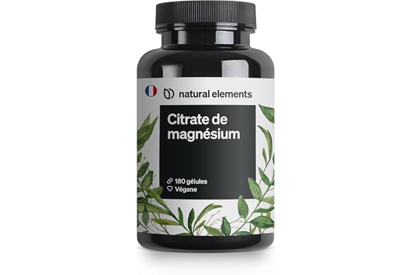 Citrate de Magnesium Premium, 2320mg dont 360mg de Magnésium Élémentaire par Dose Journalière, 180 Capsules pour 3 Mois, Pour les Muscles, Os & Système Immunitaire*, Testé en Laboratoire