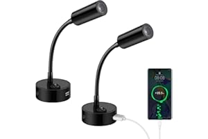 ERWEY 2 lampki do czytania LED 12 V do kampera z elastyczną szyjką łabędzia i portem ładowania USB 3000K, ciepła biel DC 10-30 V, oświetlenie wewnętrzne łodzi jachtowej, czarne