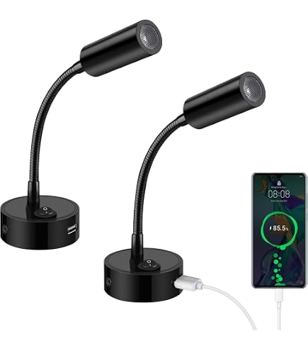 Obeaming 2 x Lampe de Lecture DC 12V LED Luminosité Réglable Applique Murale 3200K pour Camping-car Bateau Caravane Voiture Van Chevet, avec Chargeur USB & Veilleuse bleue, Noir brillant Obeaming 2 x Lampe de Lecture DC 12V LED Luminosité Réglable Applique Murale 3200K pour Camping-car Bateau Caravane Voiture Van Chevet, avec Chargeur USB & Veilleuse bleue, Noir brillant