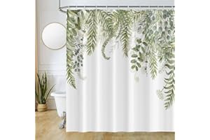 ‎UIIOOAZY Uiiooazy Duschvorhang Eukalyptus, Duschvorhang Aquarell Grün Blätter Duschvorhäng Anti Schimmel Wasserdicht Polyester Stoff Waschbar Blickdicht Bad Vorhang mit 12 Haken für Badezimmer 180Bx180Hcm
