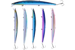 FNAPE Señuelos de Pesca Spinning – Minnow Spinning Lubina – Señuelos Spinning mar – Señuelos Flotantes Artificiales – Cebos Lucio/Black Bass/lubina – Pesca pantano y mar –5 Piezas – 18cm y 24 Gramos