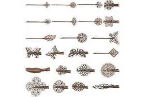 PH PandaHall 23Pcs Barrette Cheveux Femme Barrette Cheveux Vintage, Pince pour Cheveux Court Barrettes à Cheveux Pince Feuille Fleur Papillon en Laiton pour Décoration Cheveux Femme, Bronze Antique