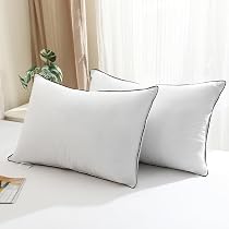 BPC Set di 2 cuscini per letto in piuma d'oca, di lusso, 100% cotone biologico 600 fili, 100% cotone biologico, cuscini rinfrescanti per chi dorme sulla schiena o sulla pancia