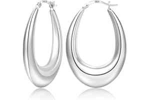 PABBEU Chunky Gold Hoop Earrings for Women, Lightweight 14k Real Gold Plated Hoops Earrings, Hypoallergenic 925 Oval Gold Hoops Earrings, Thick Gold Hoop Earrings for Women Gifts