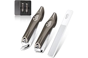 CGBE Coupe Ongle Professionnel avec Attrape, Coupe Ongles en Acier Inoxydable, Coupe-Ongle avec Lame Courbé/Inclinée, Pince à Ongle Tranchant et Lime à Ongle pour Homme et Femmme, 3Pcs