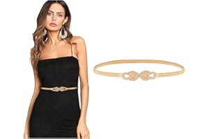WERFORU Women Metal Skinny Belt for Dresses Elastic Thin Waist Belt Stretch Cinch Belt Gold