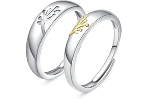 JFASHOP Coppia di anelli in argento Sterling 925, coppia di anelli di fidanzamento con fiore della vita, anello aperto regolabile per anelli di fidanzamento, coppia di anelli di fidanzamento, anello per